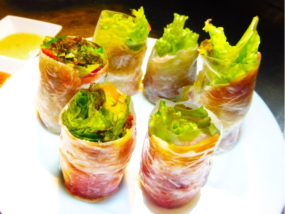 Fresh Spring Rolls with Prosciutto Salad