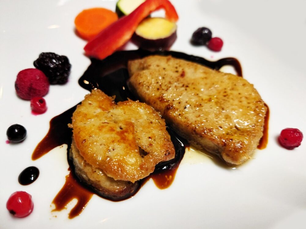 Two types of duck and goose foie gras sauté.